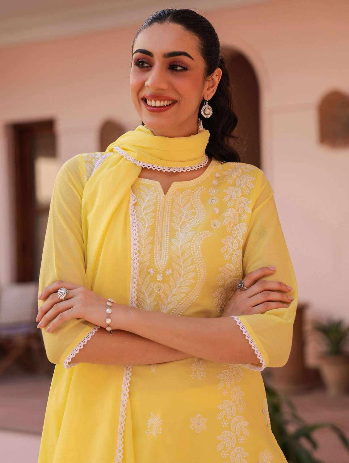 yellow cotton kurta pant  set - 22390175 -  Standard Image - 5