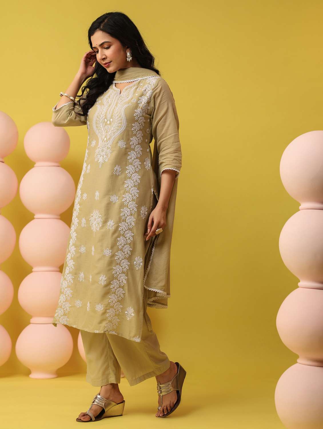 beige cotton kurta pant  set - 22390176 -  Standard Image - 3