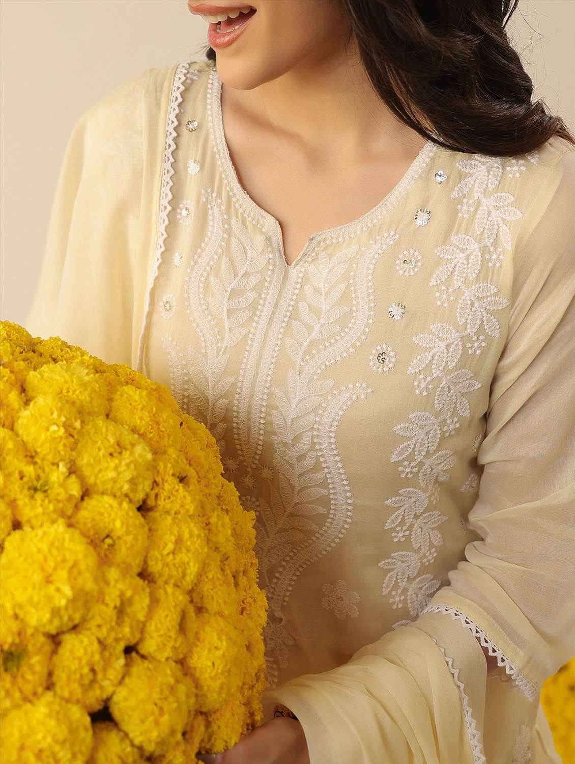 women solid with work notch neck kurta pant with dupatta set - 22390177 -  Standard Image - 5