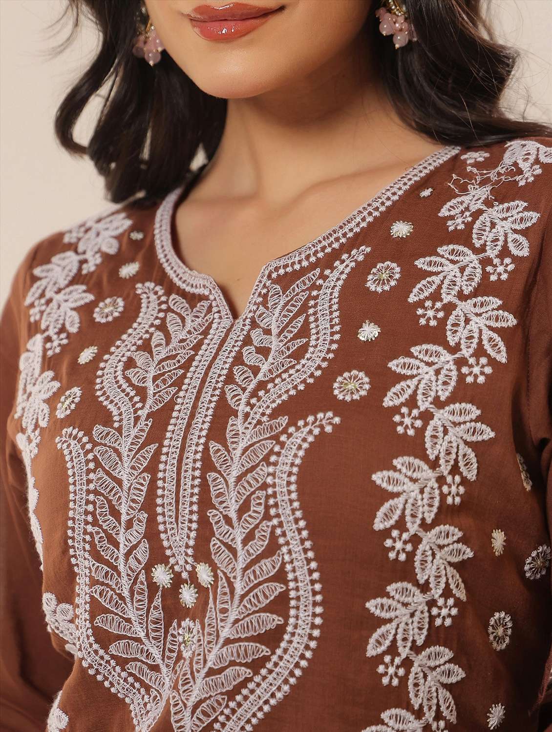 women solid with work notch neck kurta pant with dupatta set - 22390178 -  Standard Image - 5