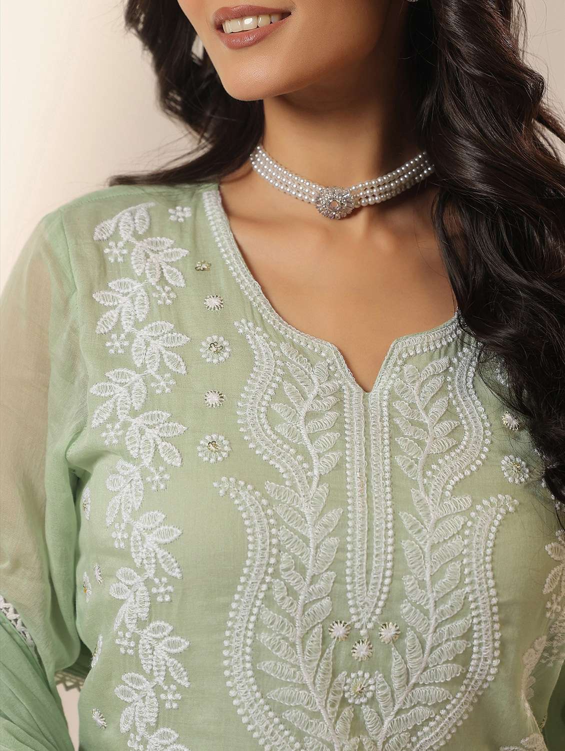 women solid with work notch neck kurta pant with dupatta set - 22390182 -  Standard Image - 5
