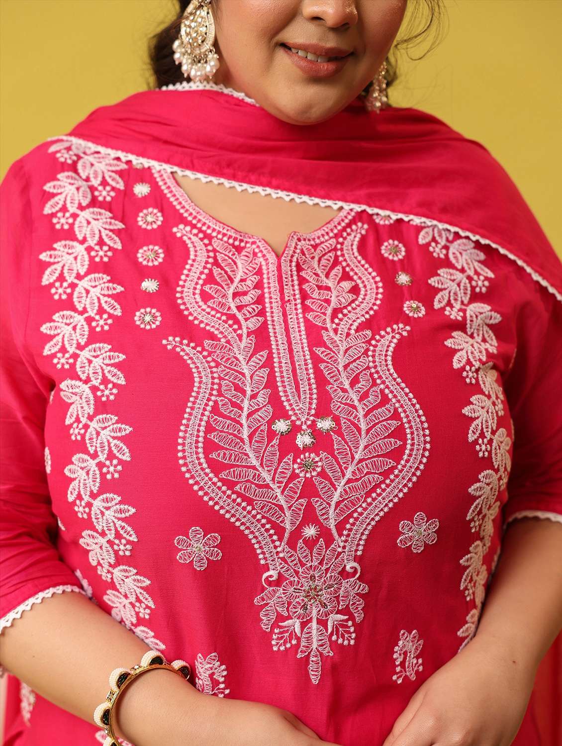 women plus size solid with work notch neck kurta pant with dupatta set - 22390187 -  Standard Image - 5