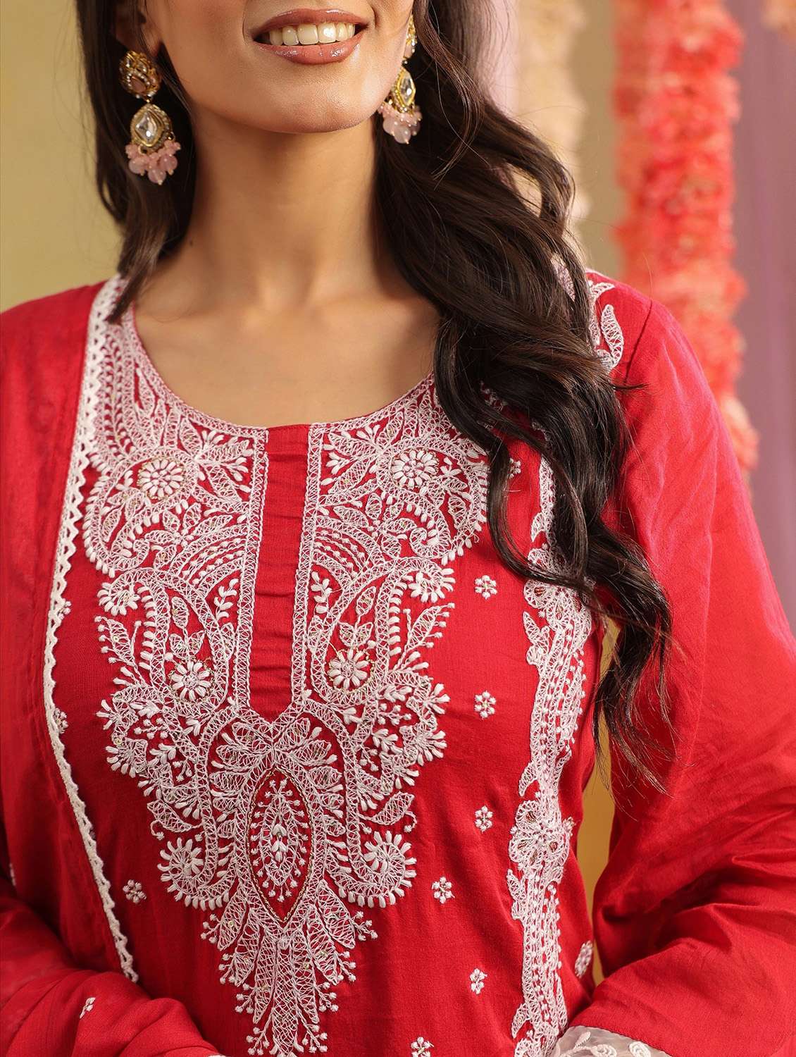 women solid with work round neck kurta pant with dupatta set - 22390197 -  Standard Image - 5