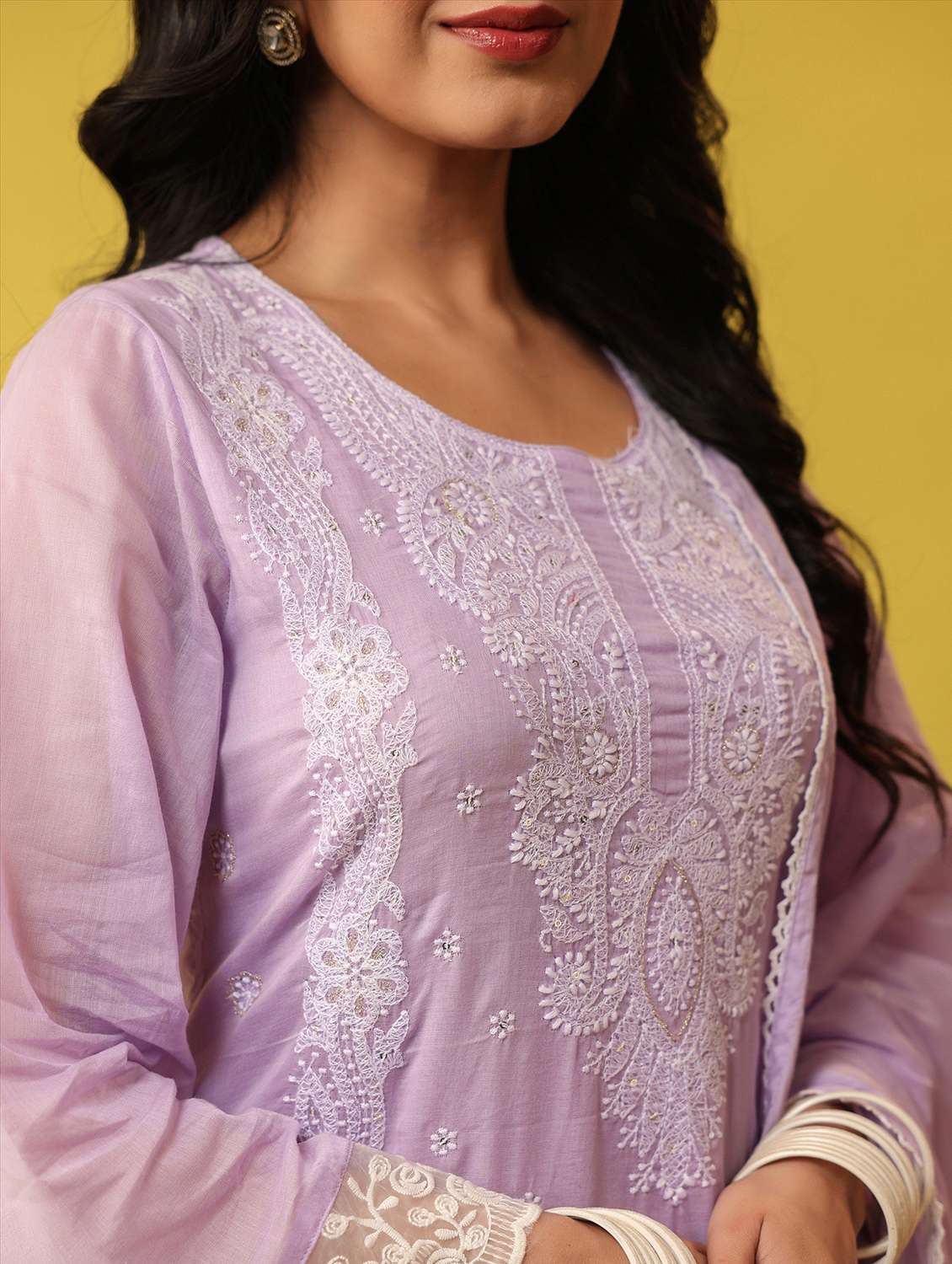 women solid with work round neck kurta pant with dupatta set - 22390198 -  Standard Image - 5
