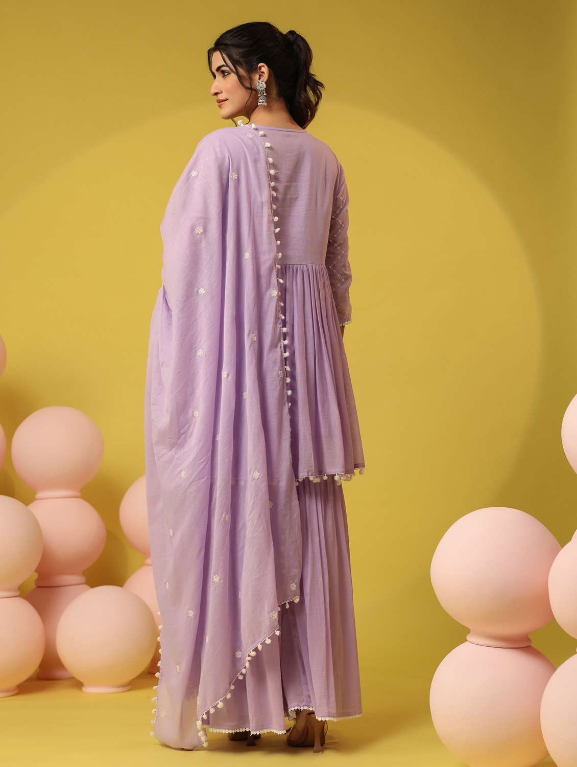 women solid with work v neck kurta sharara with dupatta set - 22390221 -  Standard Image - 3