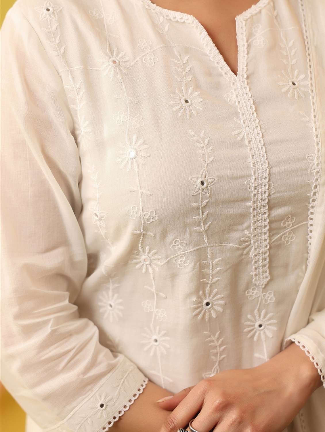 women solid with work notch neck kurta palazzo with dupatta set - 22390232 -  Standard Image - 5