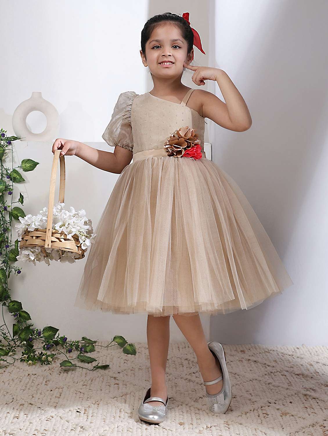 women self designed single shoulder fit & flare dress