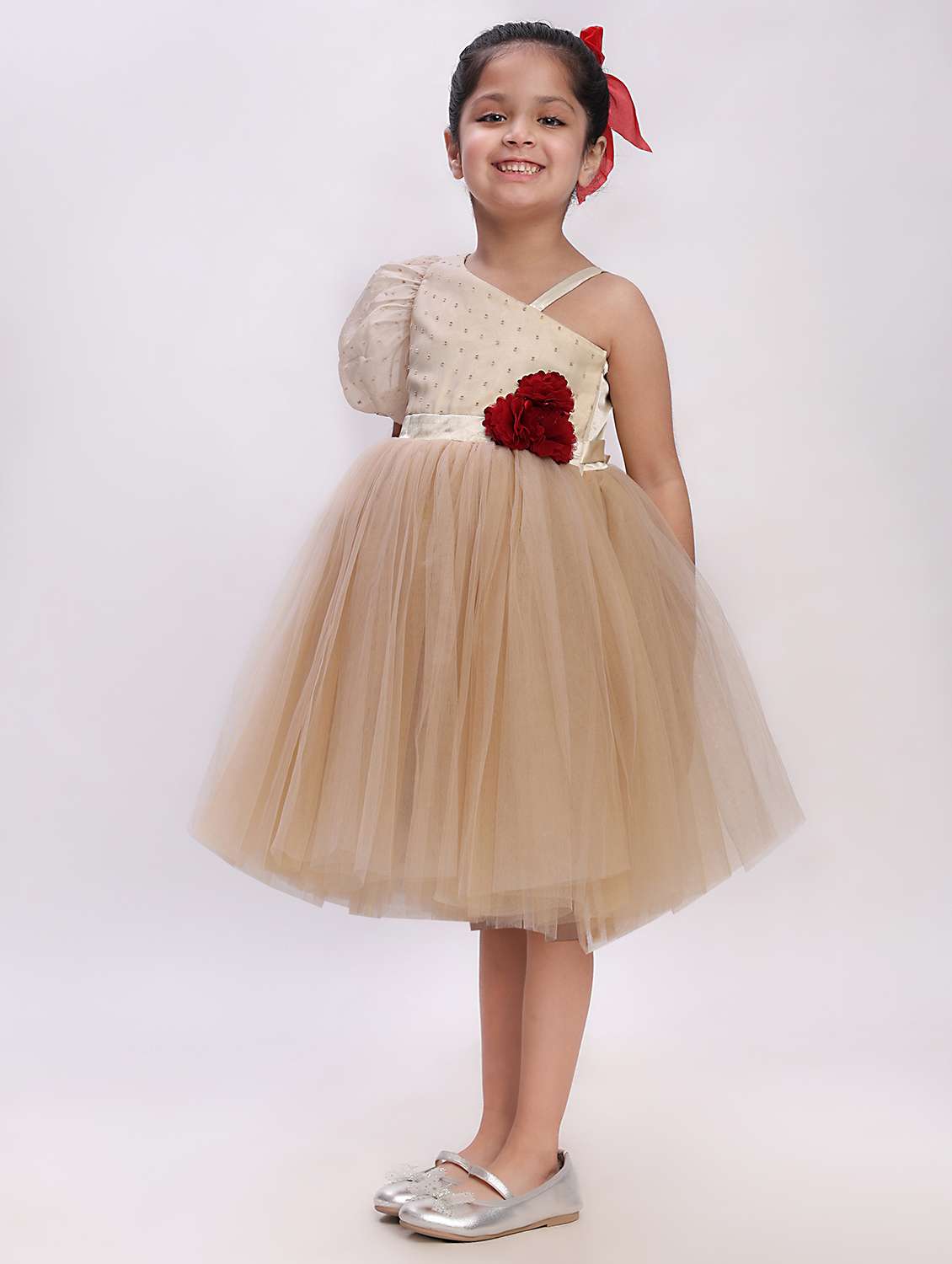 Girls Self Designed Single Shoulder Fit & Flare Dress - 22390397 -  Standard Image - 3