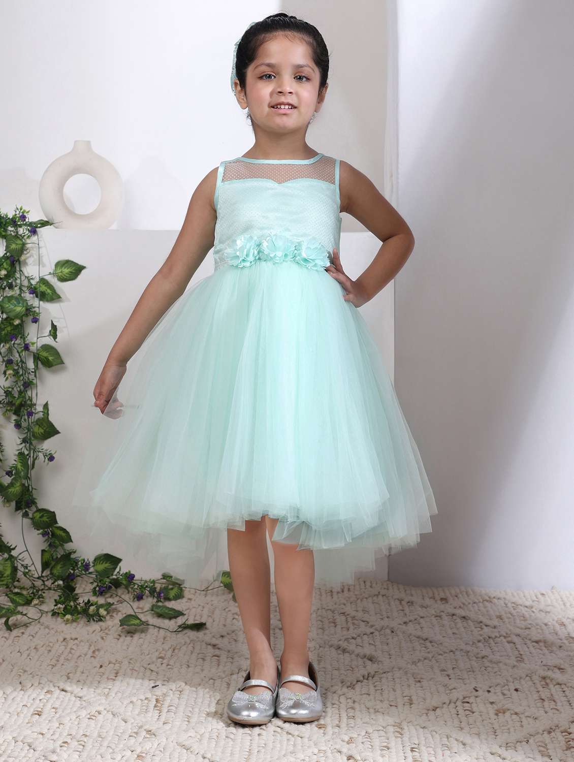 girls self designed sleeveless high low dress