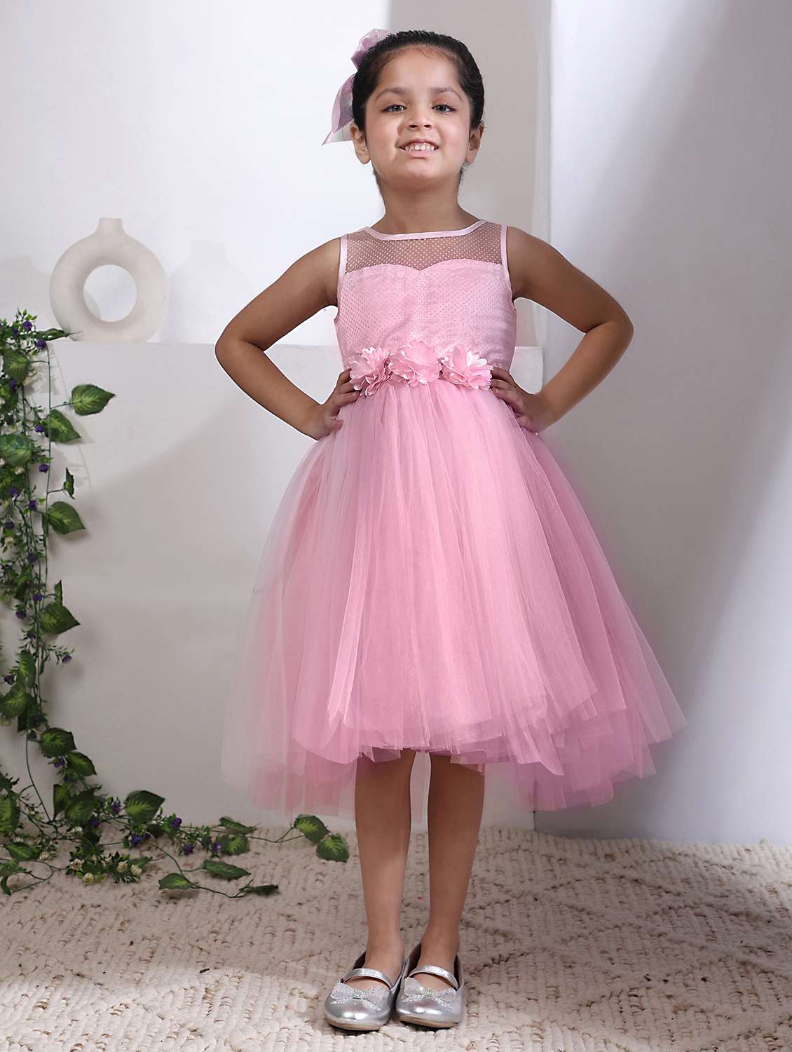 girls self designed sleeveless high low dress