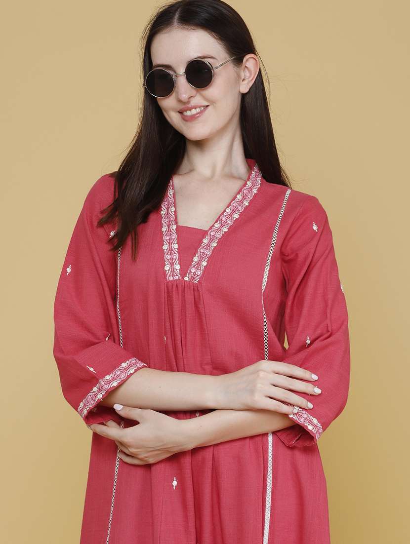 women embroidered three quarter sleeves a-line kurta - 22390981 -  Standard Image - 5