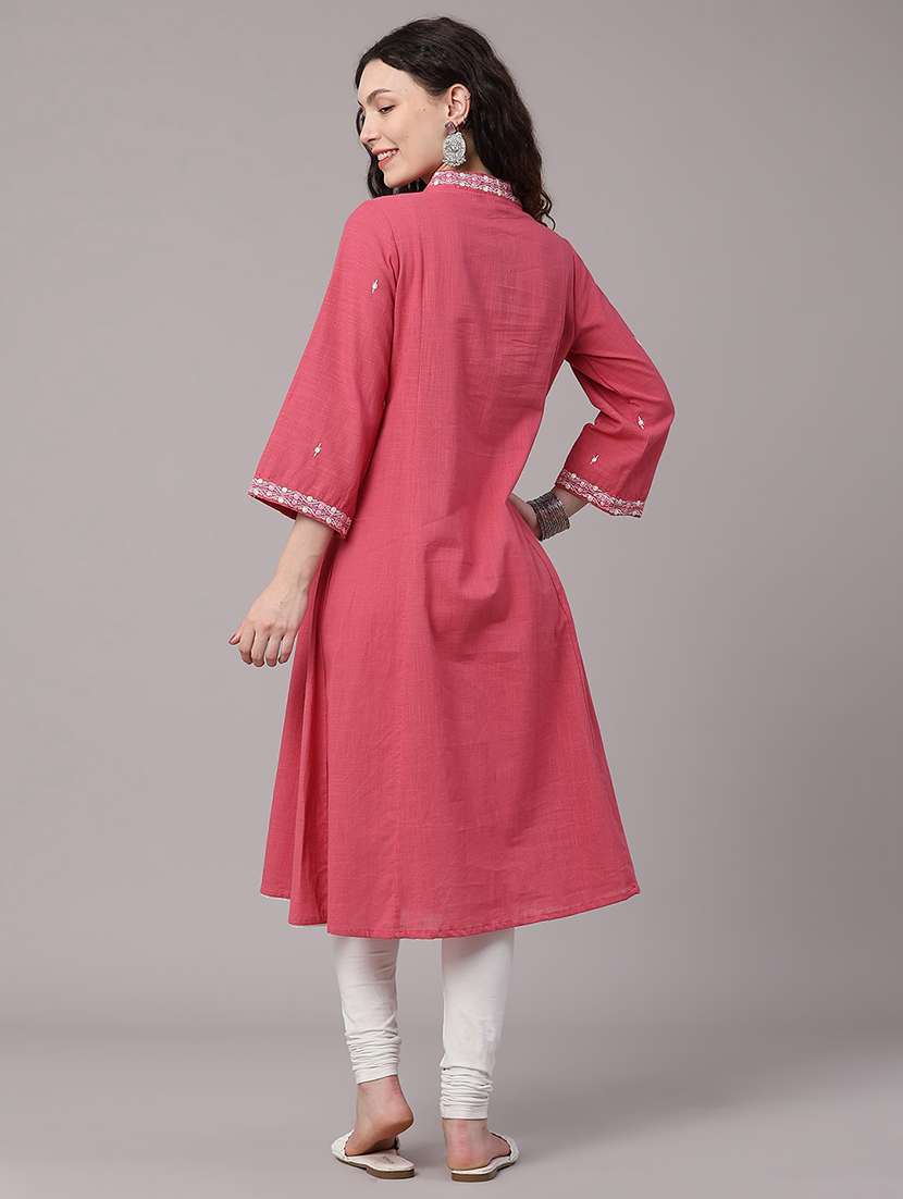women embroidered three quarter sleeves a-line kurta - 22390982 -  Standard Image - 5