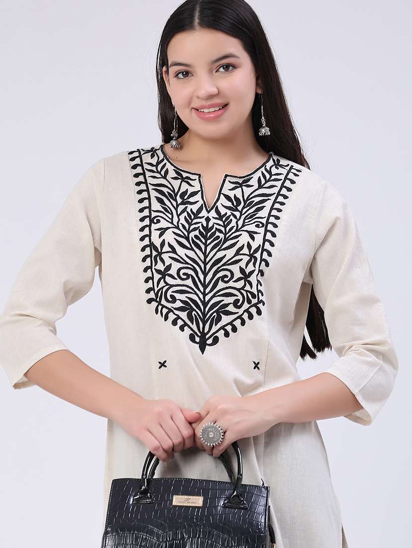 women embroidered three quarter sleeves straight kurta - 22390984 -  Standard Image - 5