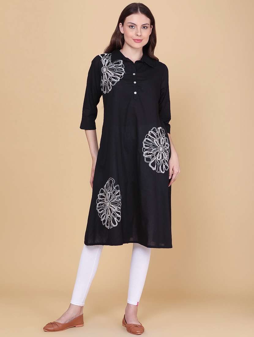 Women Embroidered Three Quarter Sleeve A-line Kurta - 22390985 -  Standard Image - 3