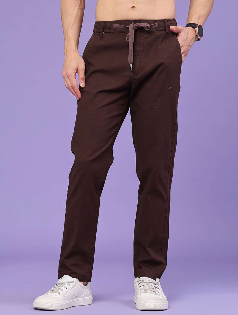 men solid mid rise chinos casual trouser