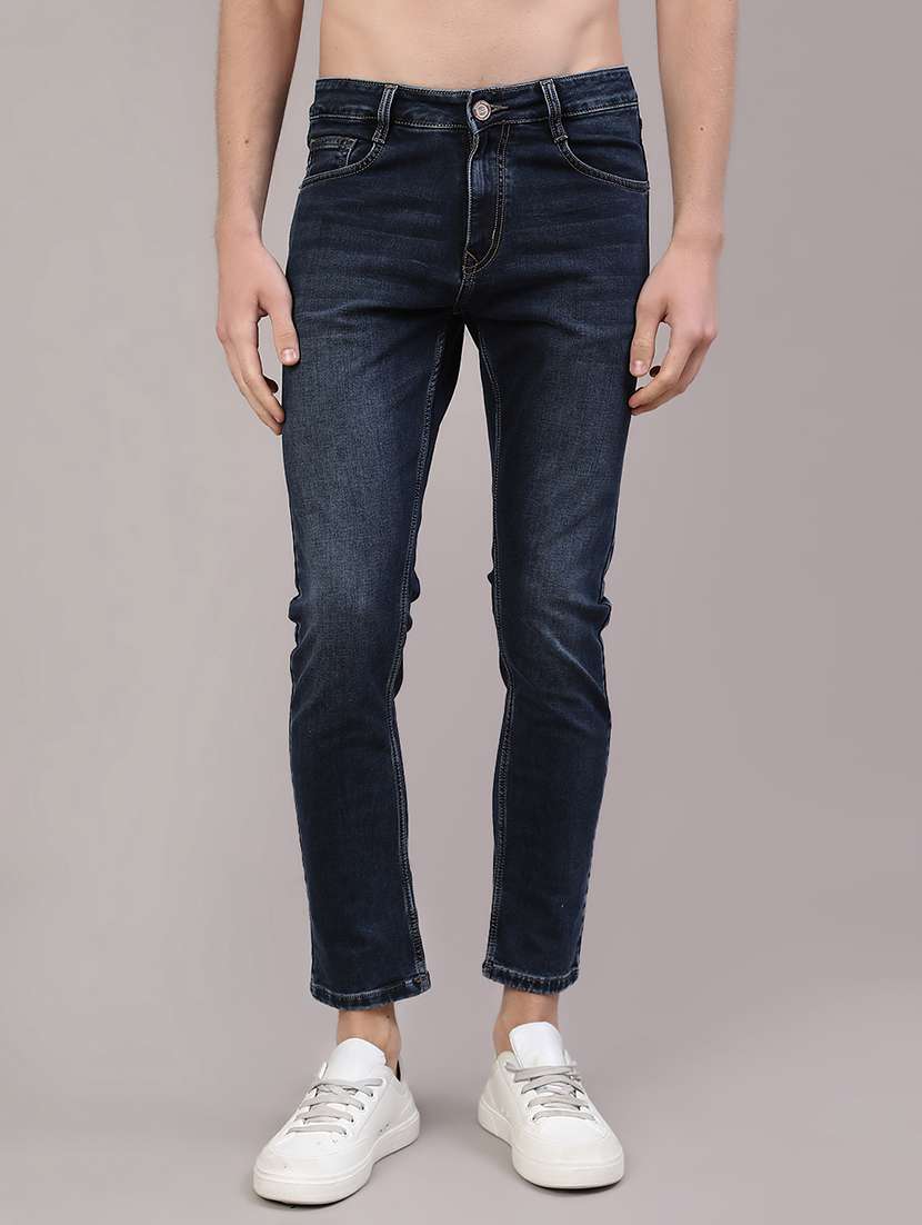 men washed mid rise skinny fit jeans