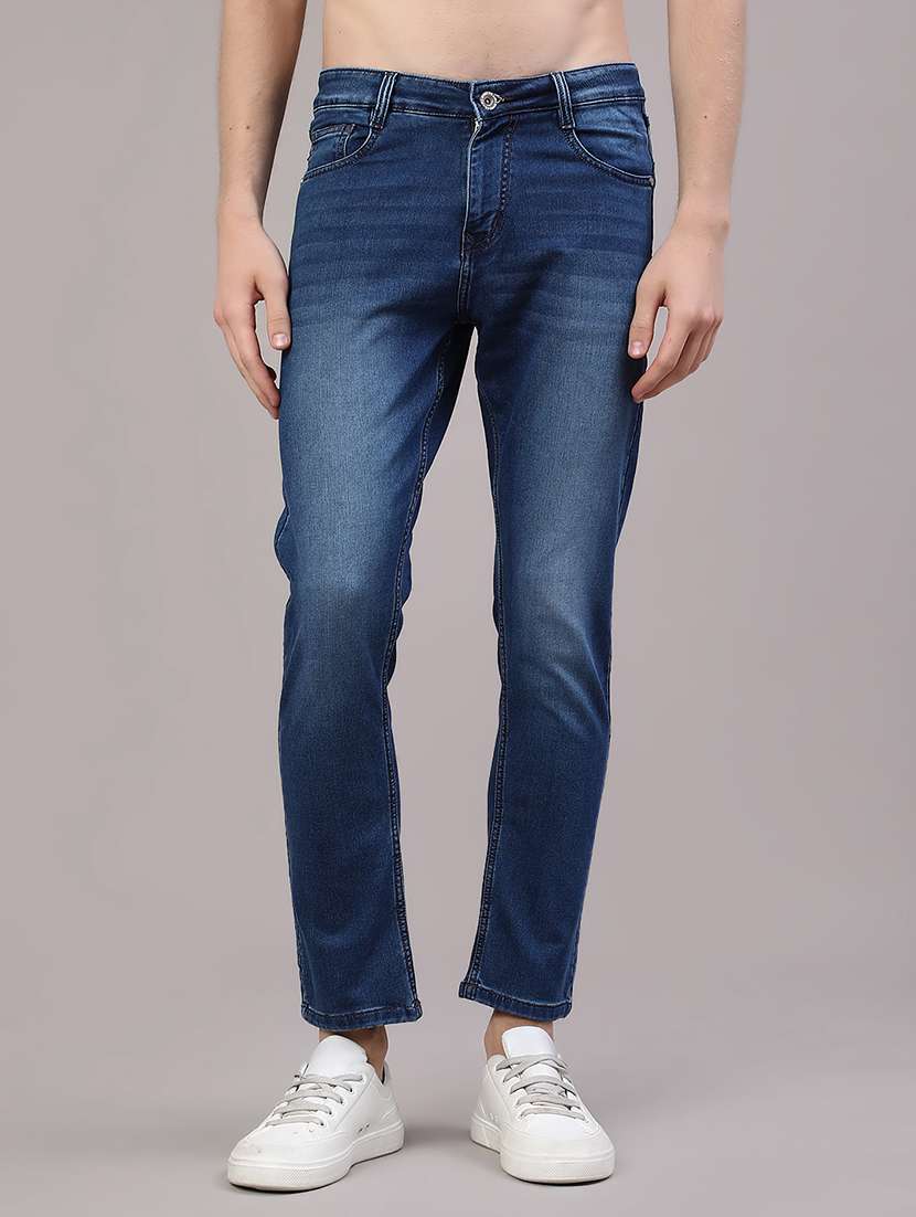 men washed mid rise slim fit jeans