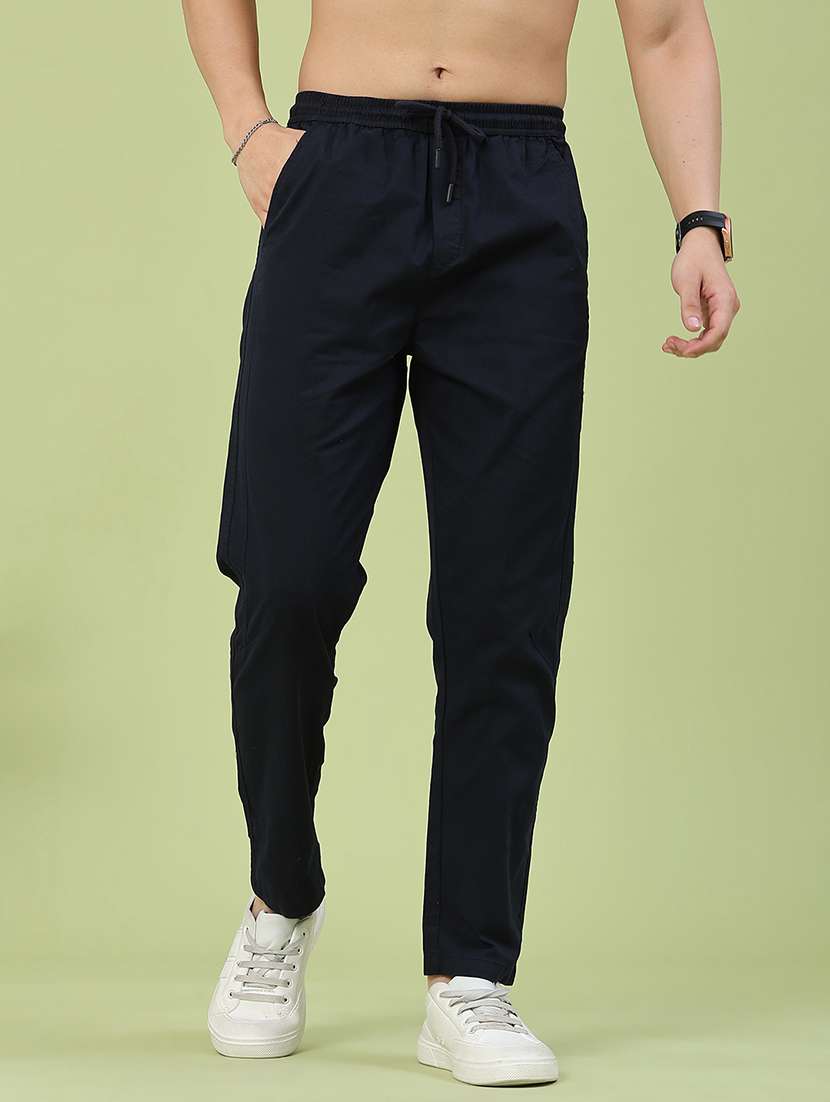 men solid mid rise flat front trouser