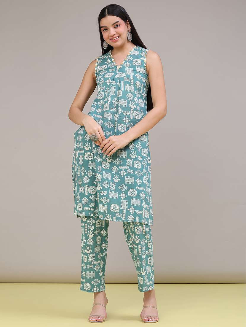 Women Printed Sleeveless Kurta Pant Set - 22391145 -  Standard Image - 3