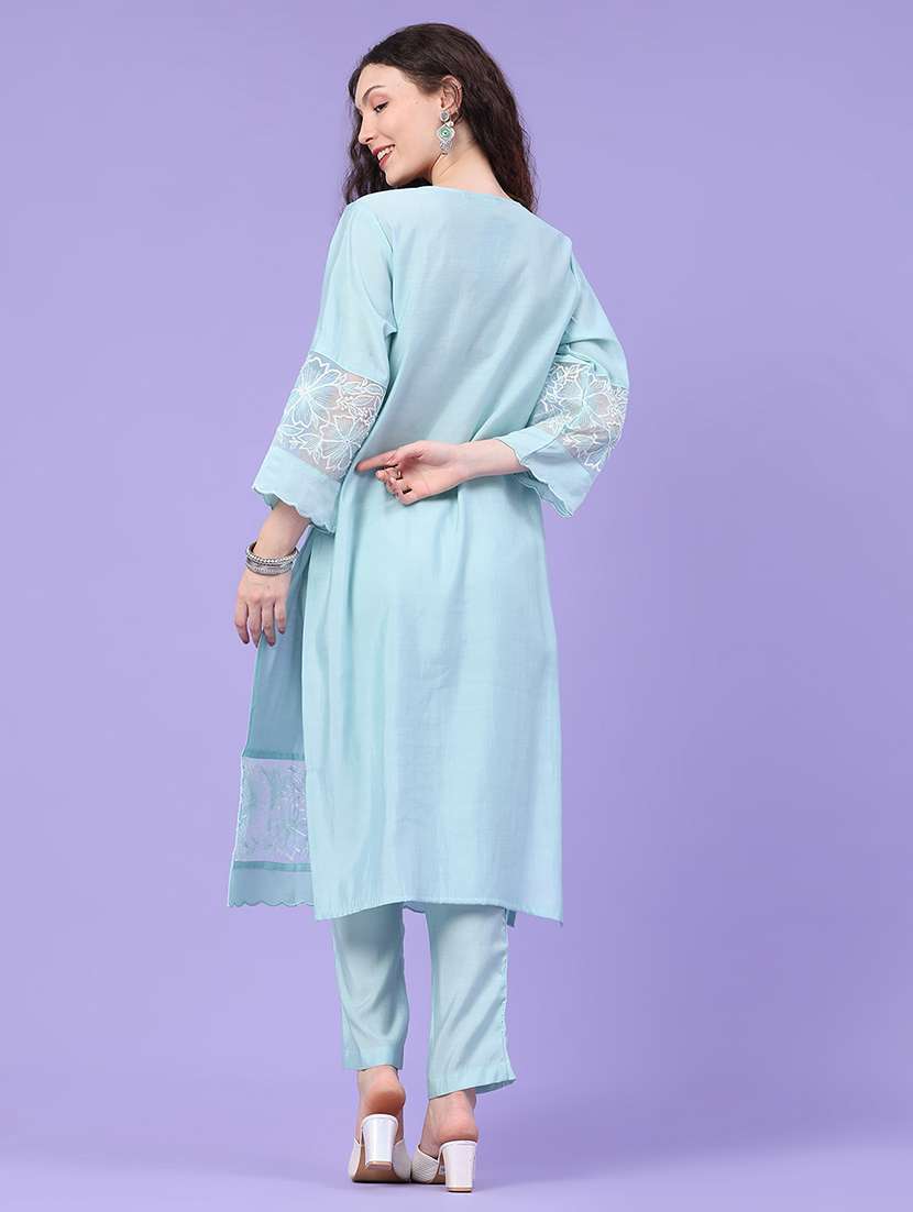 women embroidered three quarter sleeves kurta and pant set  - 22391146 -  Standard Image - 3