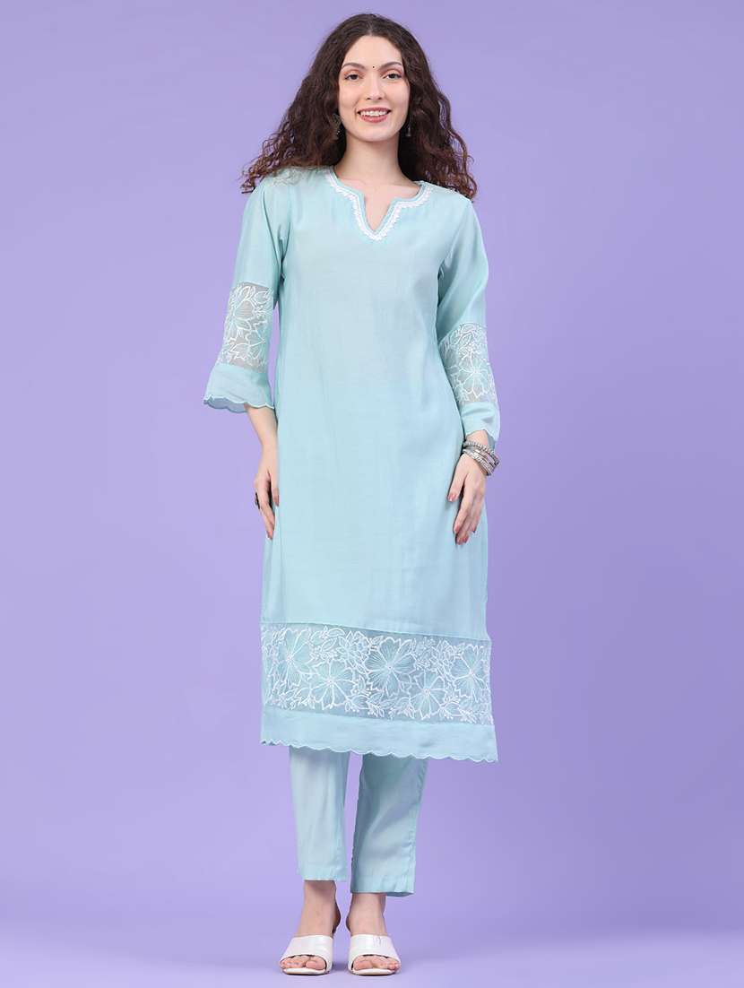 women embroidered three quarter sleeves kurta and pant set  - 22391146 -  Standard Image - 5