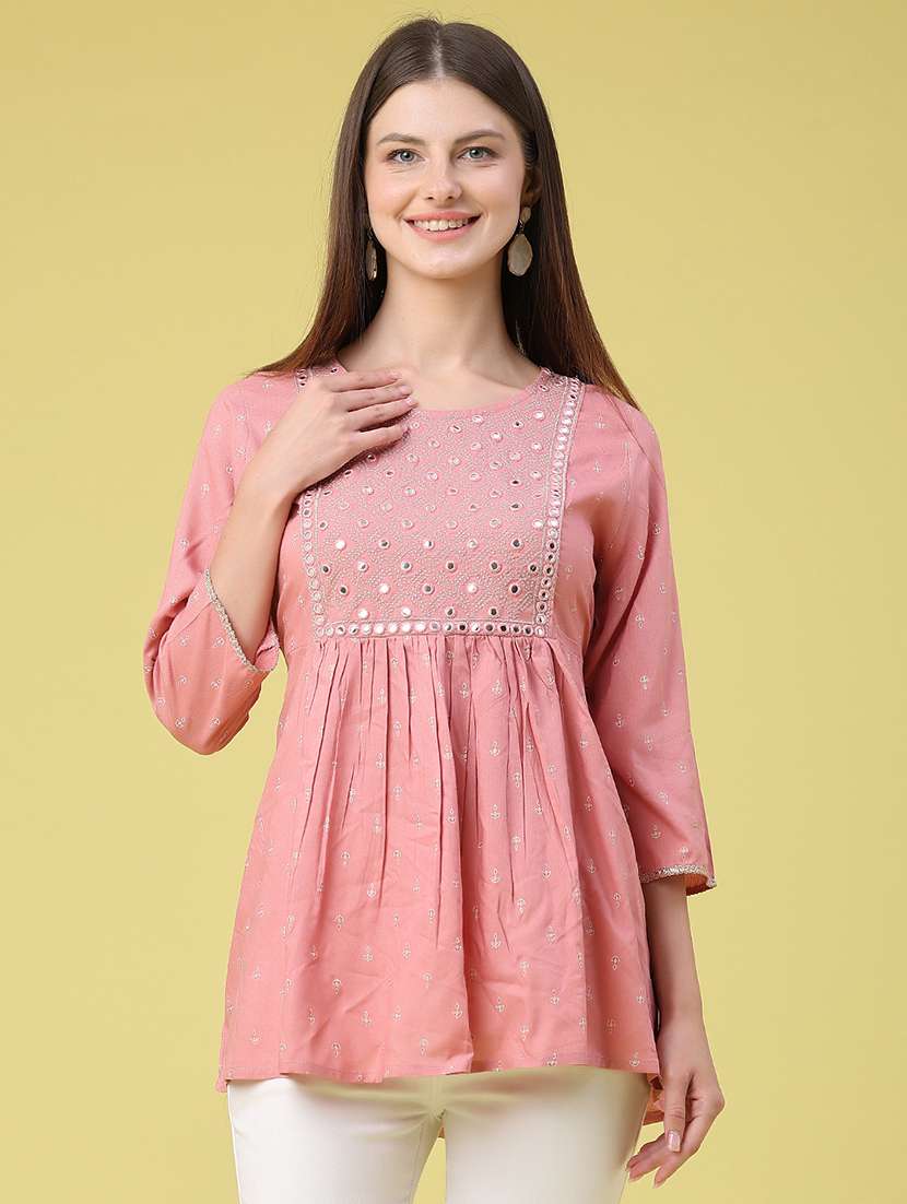 women embroidered three quarter sleeve ethnic top