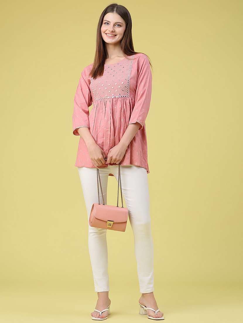 Women Embroidered Three Quarter Sleeve Ethnic Top - 22391179 -  Standard Image - 5