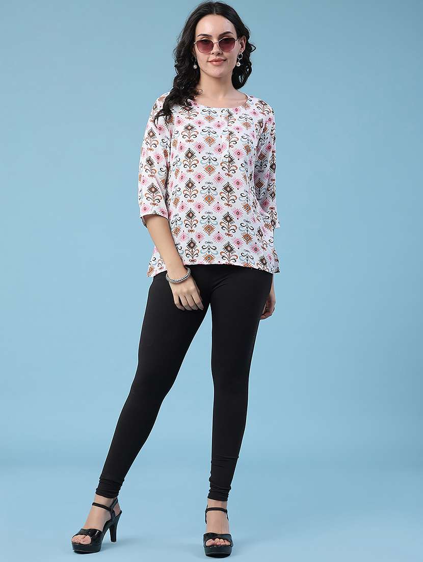 Women Printed Three Quarter Sleeves Straight Kurti - 22391180 -  Standard Image - 5