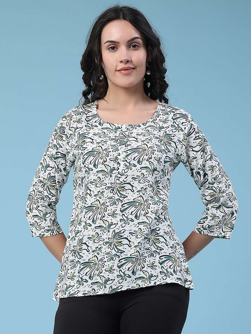 women printed three quarter sleeves straight kurti