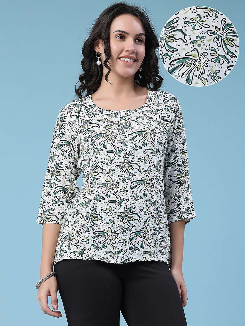 Women Printed Three Quarter Sleeves Straight Kurti - 22391181 -  Standard Image - 3