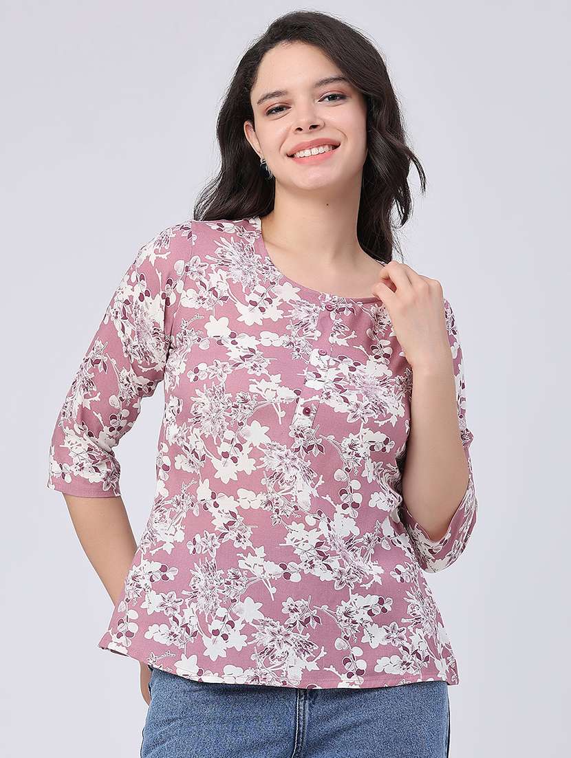 women floral three quarter sleeve straight kurti
