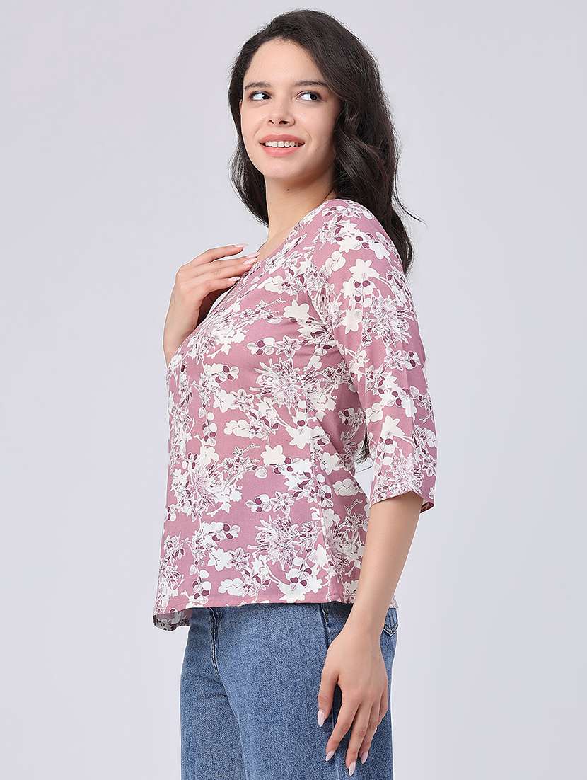 women floral three quarter sleeve straight kurti - 22391185 -  Standard Image - 3