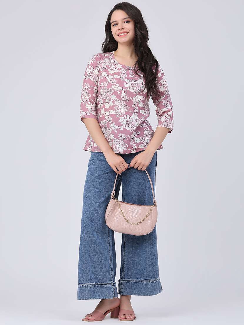 women floral three quarter sleeve straight kurti - 22391185 -  Standard Image - 5