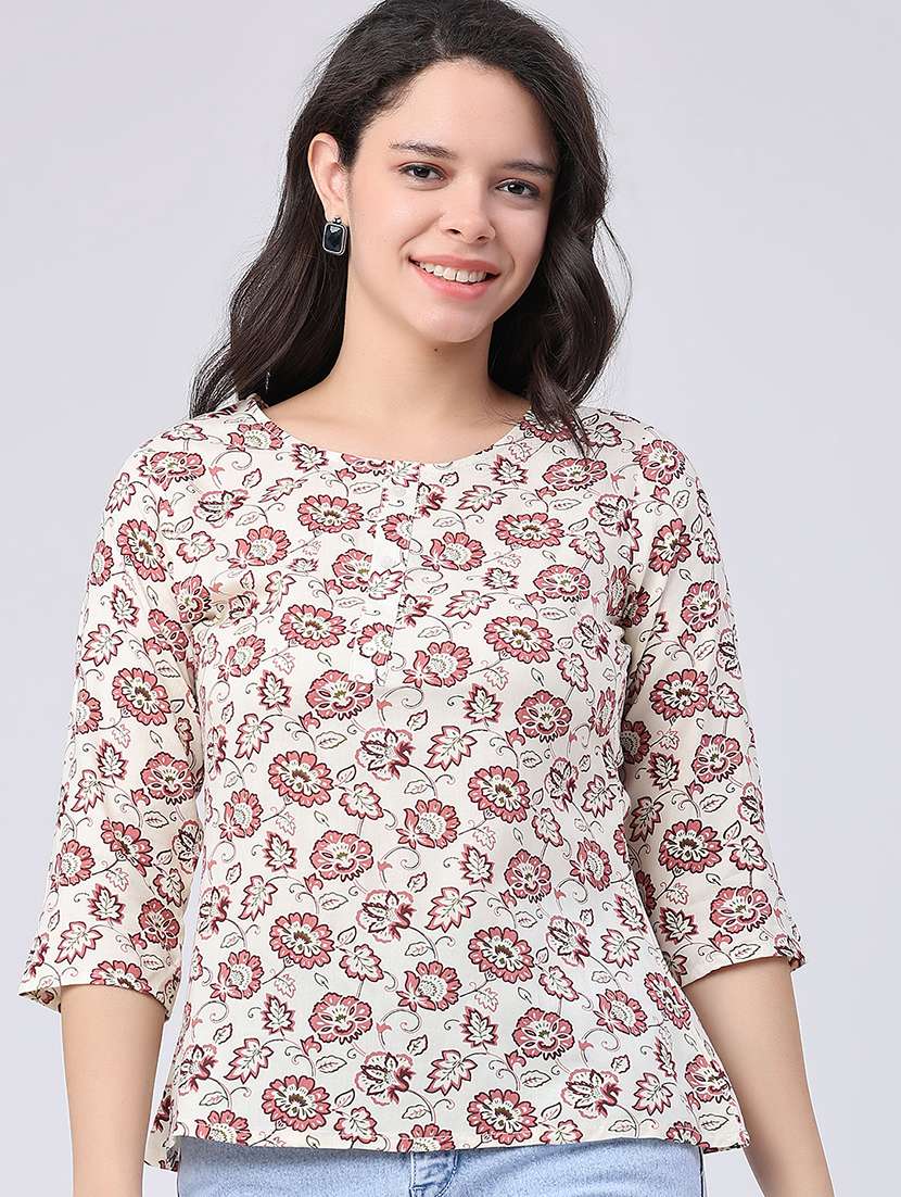 women floral three quarter sleeve straight kurti