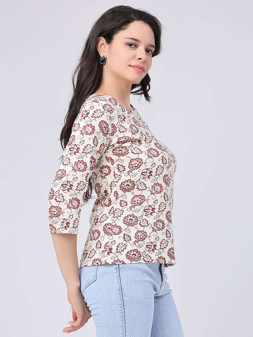 women floral three quarter sleeve straight kurti - 22391187 -  Standard Image - 3