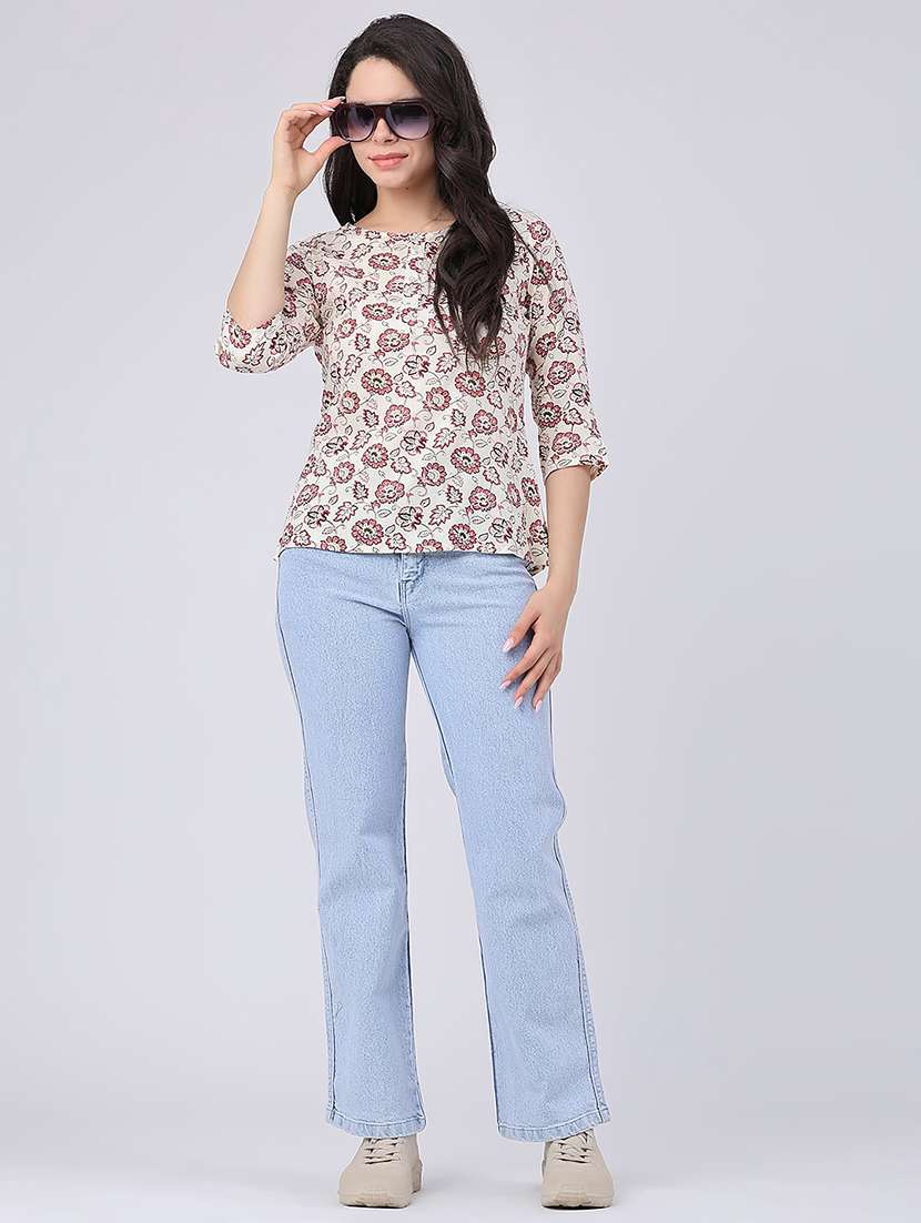 women floral three quarter sleeve straight kurti - 22391187 -  Standard Image - 5