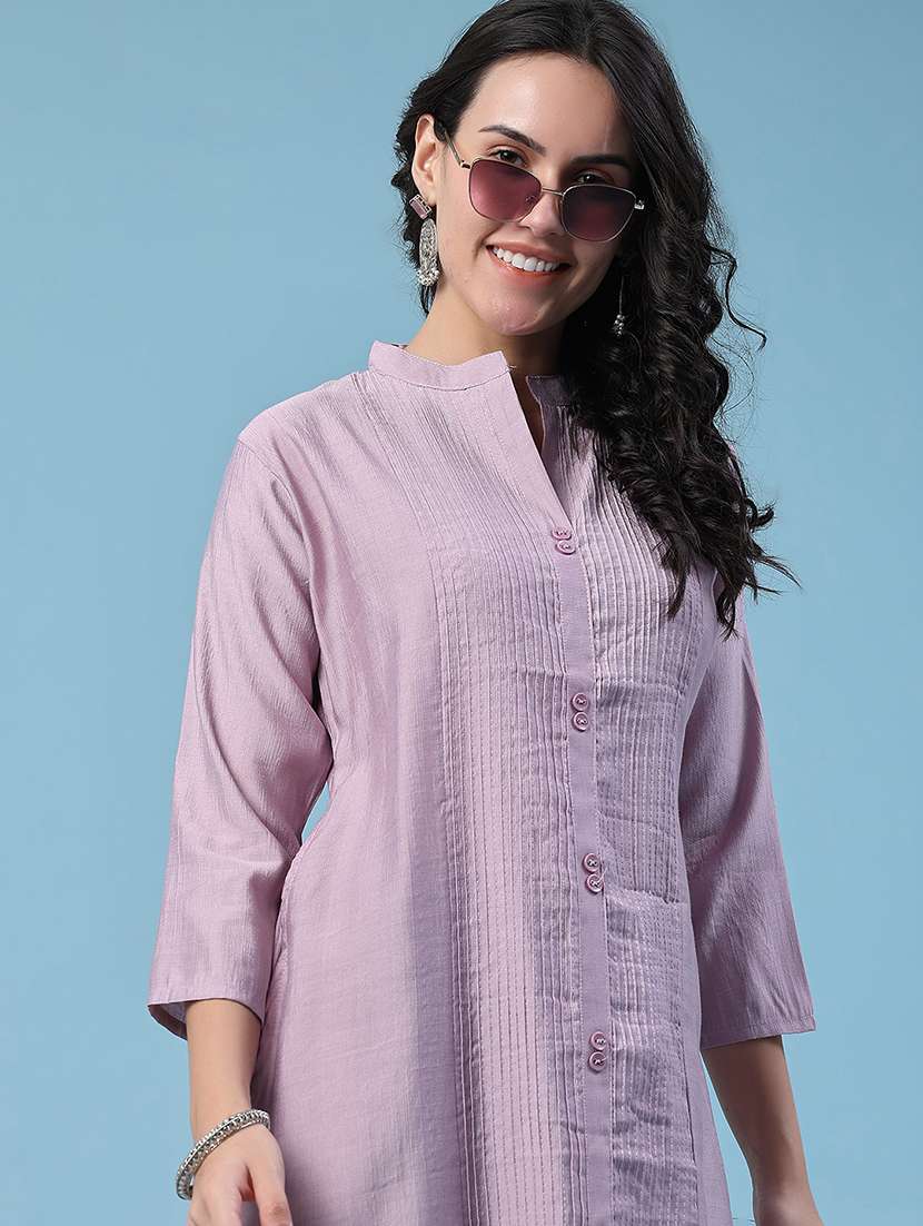 women solid three quarter sleeves straight kurta - 22391193 -  Standard Image - 5