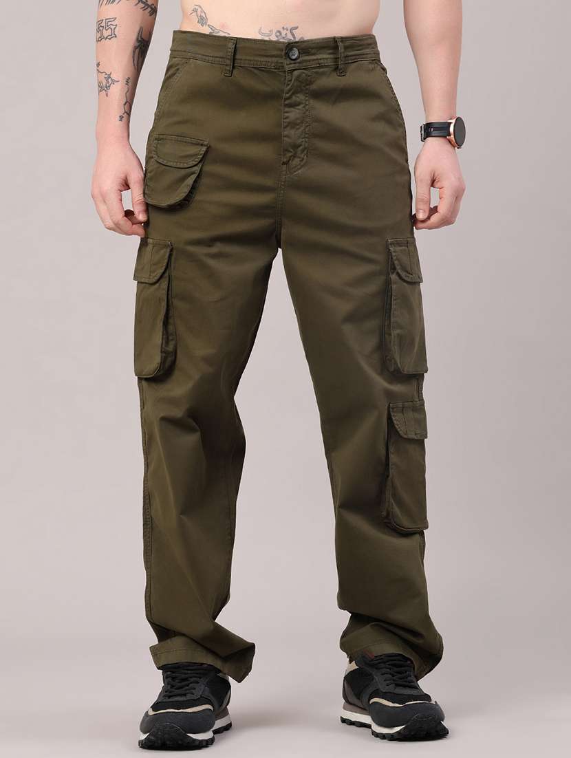 men solid mid rise casual cargo pant
