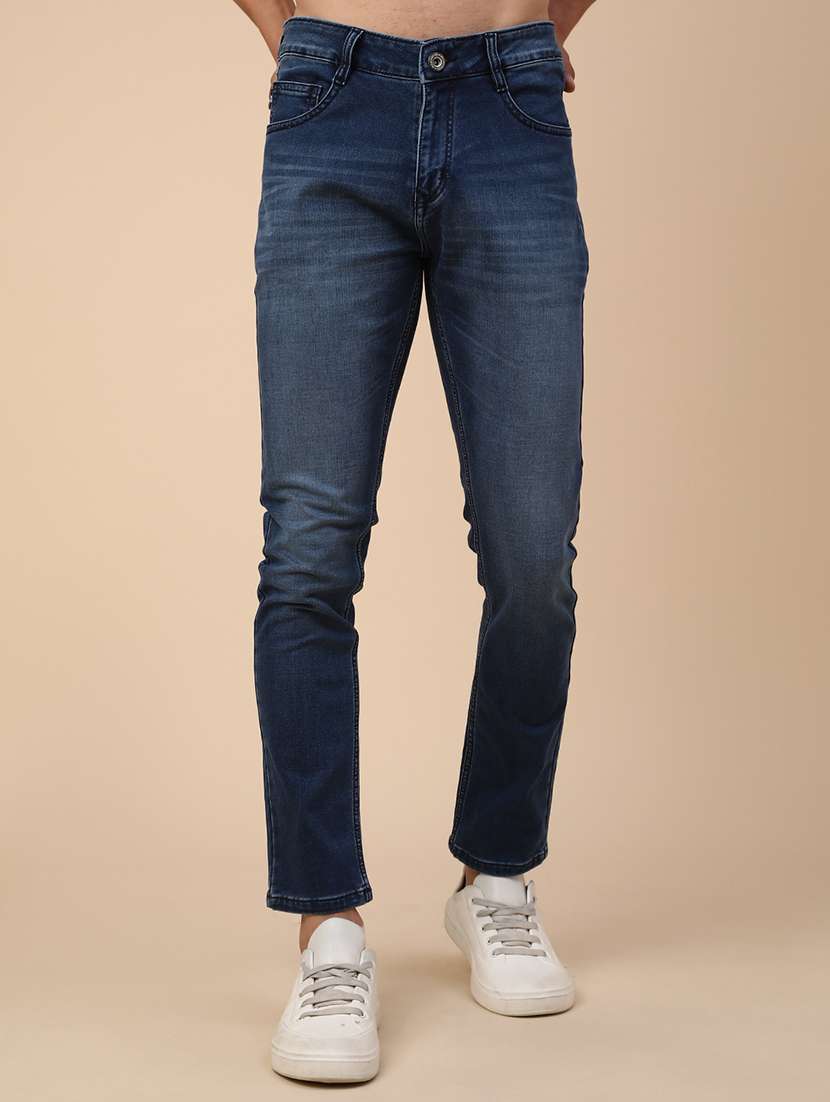 men washed mid rise slim fit jeans