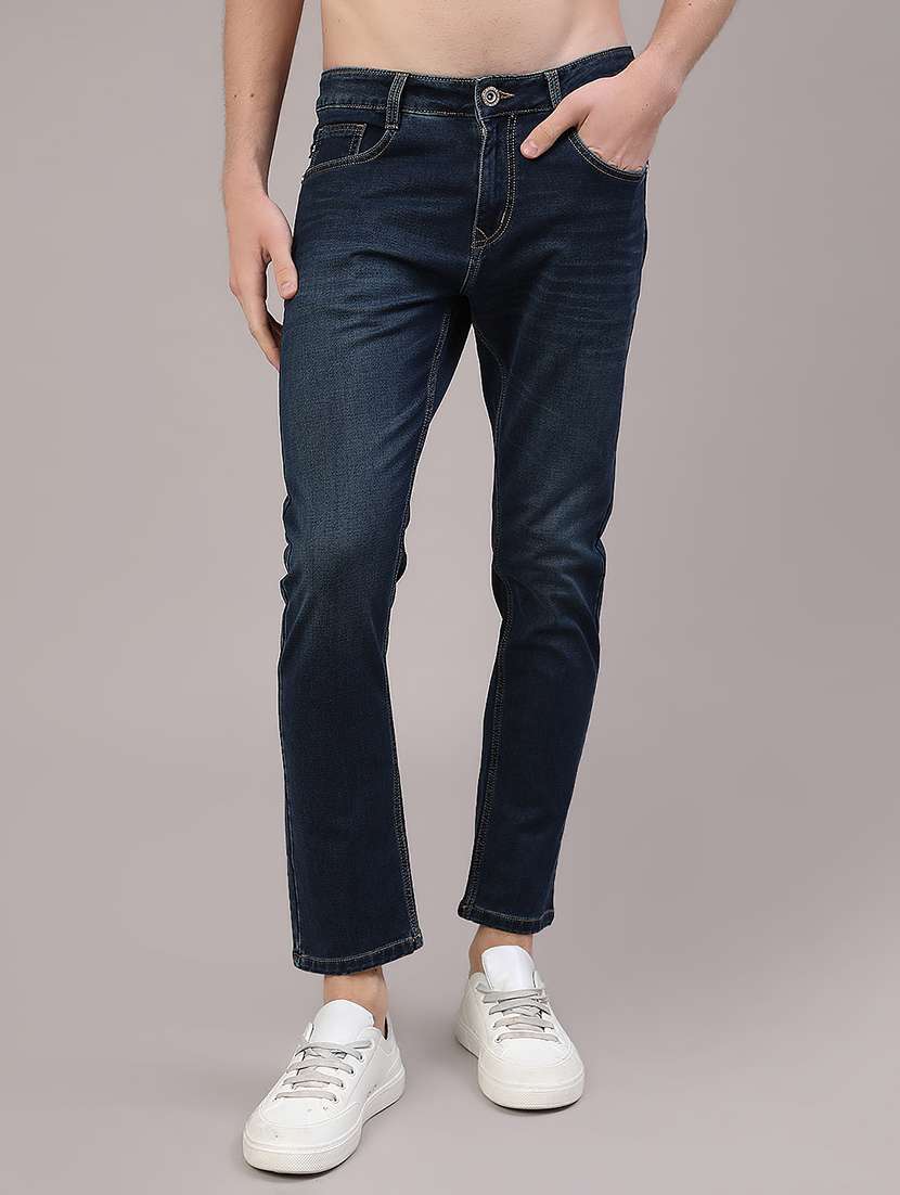 men washed mid rise slim fit jeans