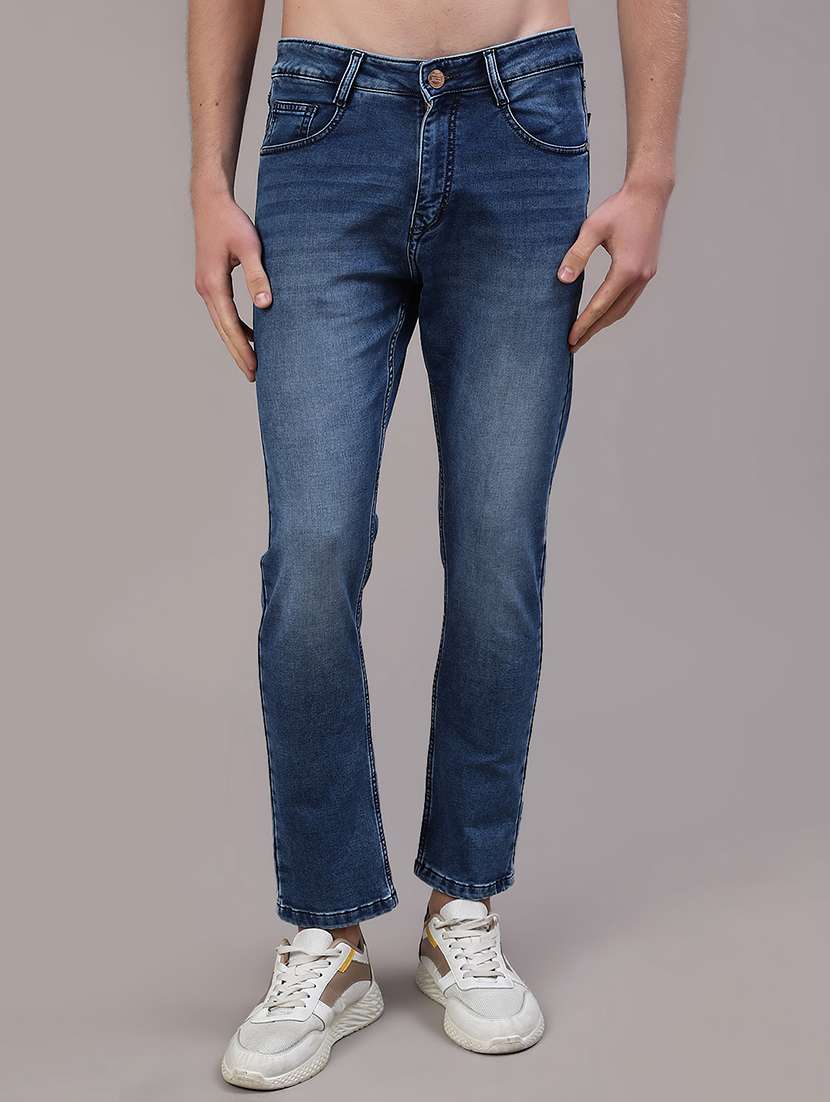 men washed mid rise slim fit jeans