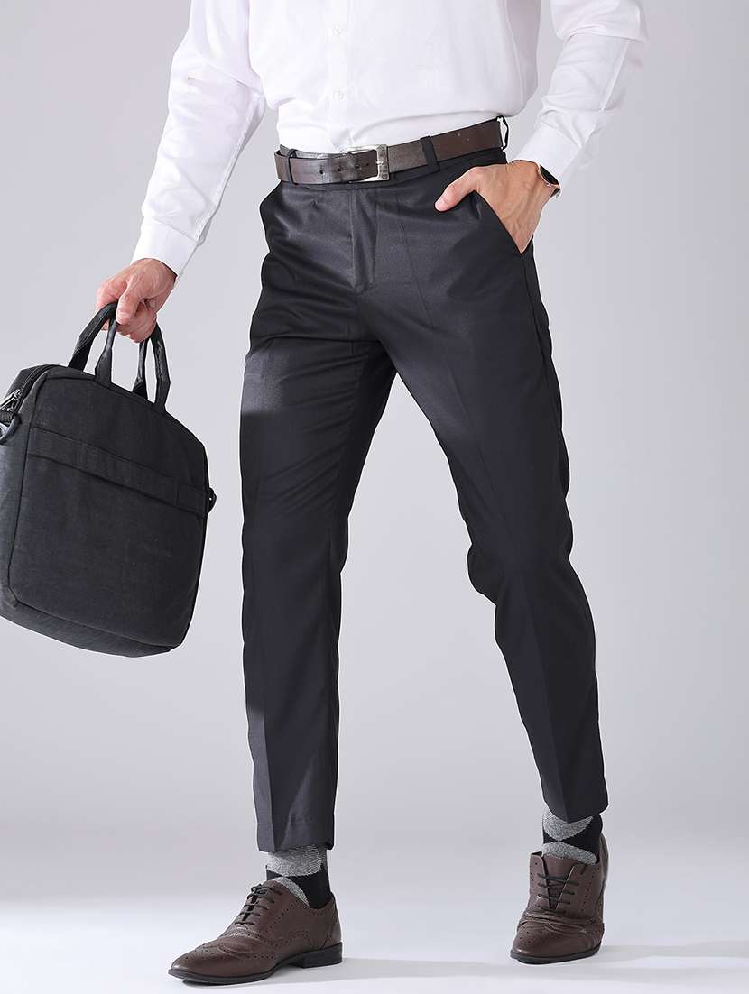 Men Solid Mid Rise Regular Fit Formal Trouser - 22391282 -  Standard Image - 3