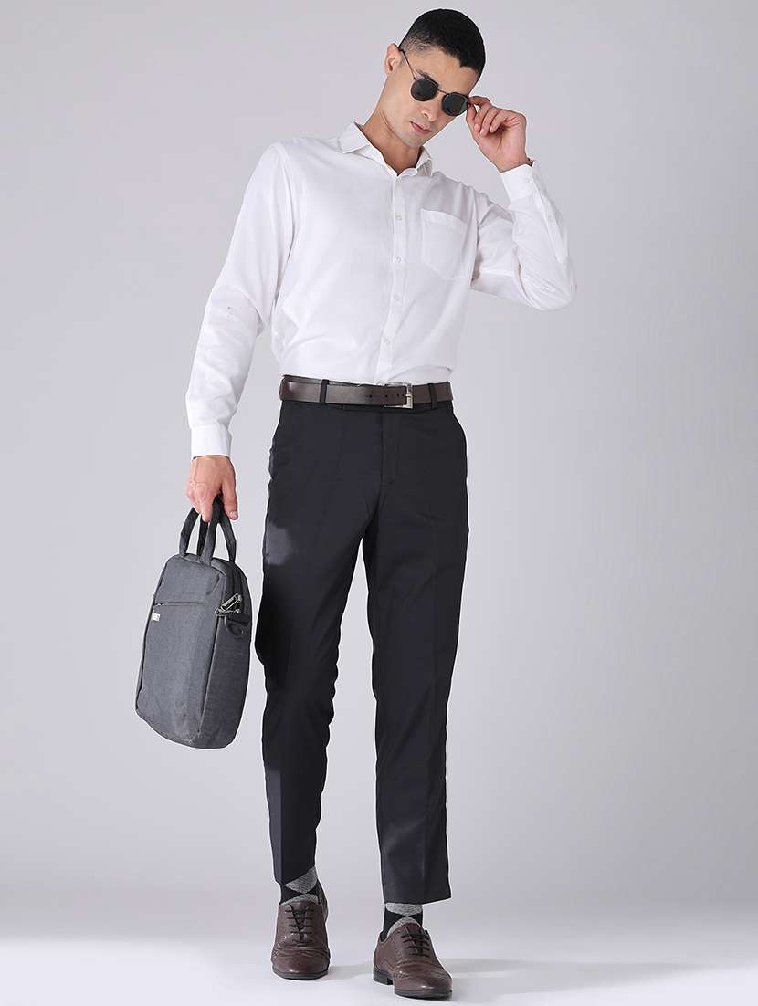 Men Solid Mid Rise Regular Fit Formal Trouser - 22391282 -  Standard Image - 5
