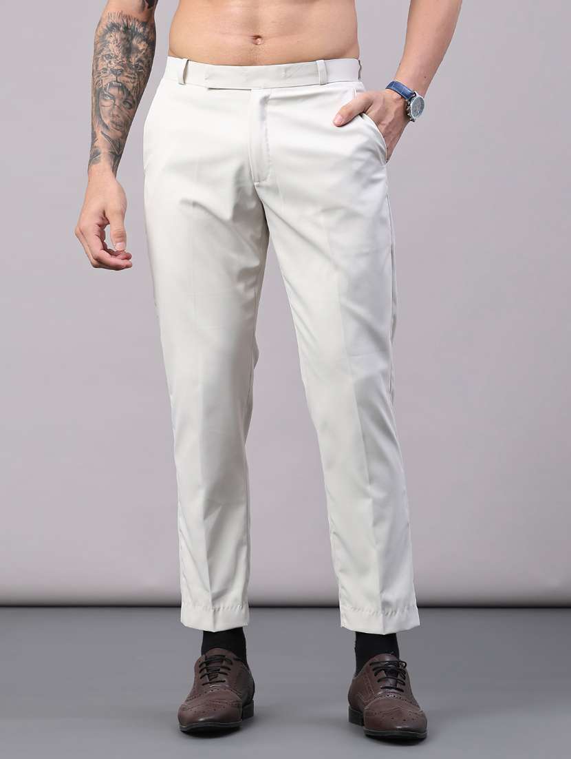 men solid mid rise regular fit formal trouser