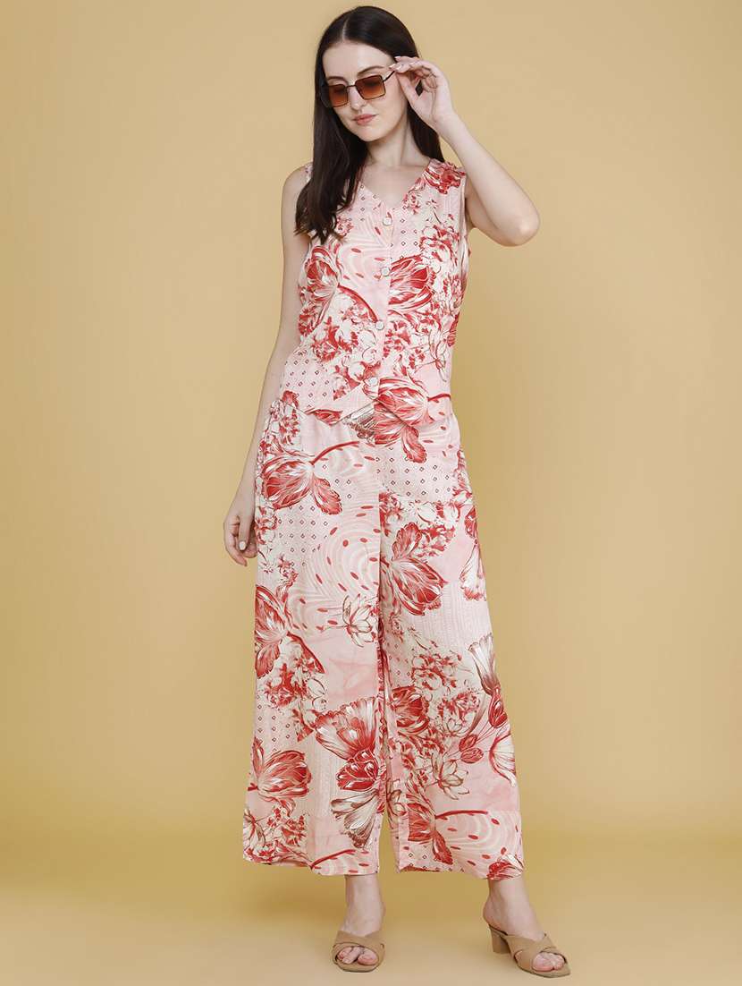 women printed sleeveless top and trouser co-ord set