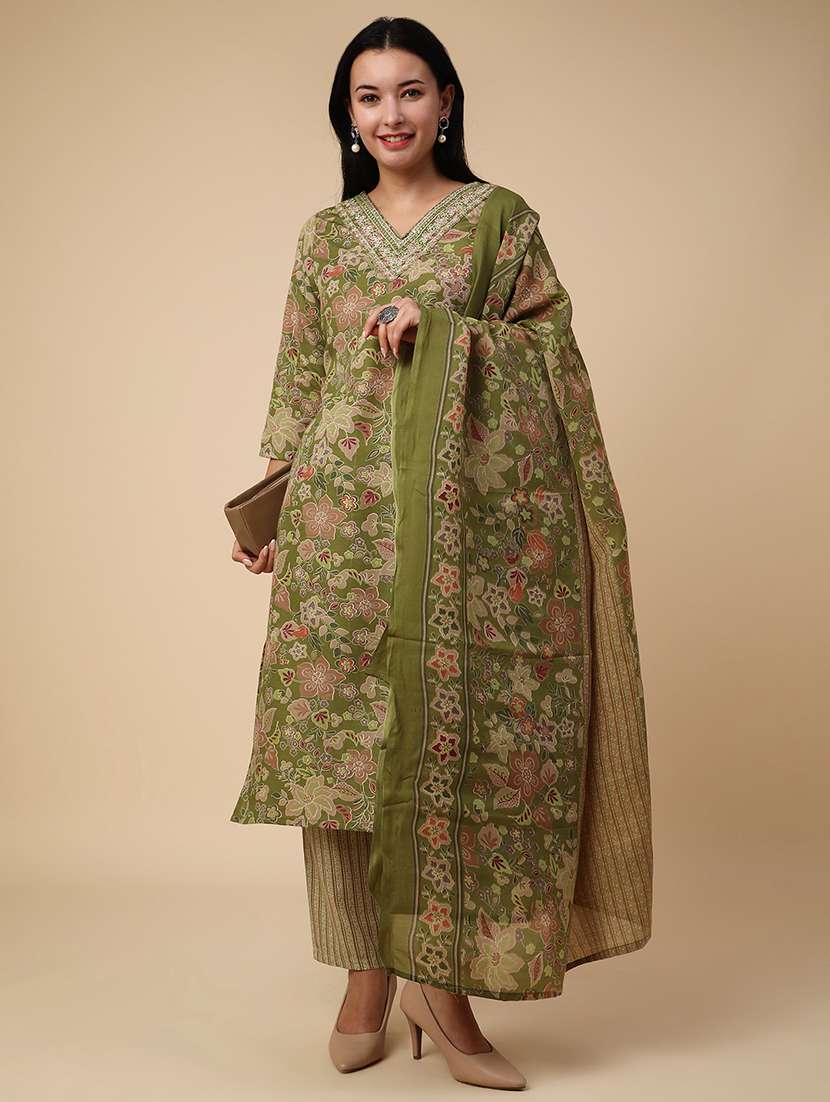 green cotton kurta pant  set