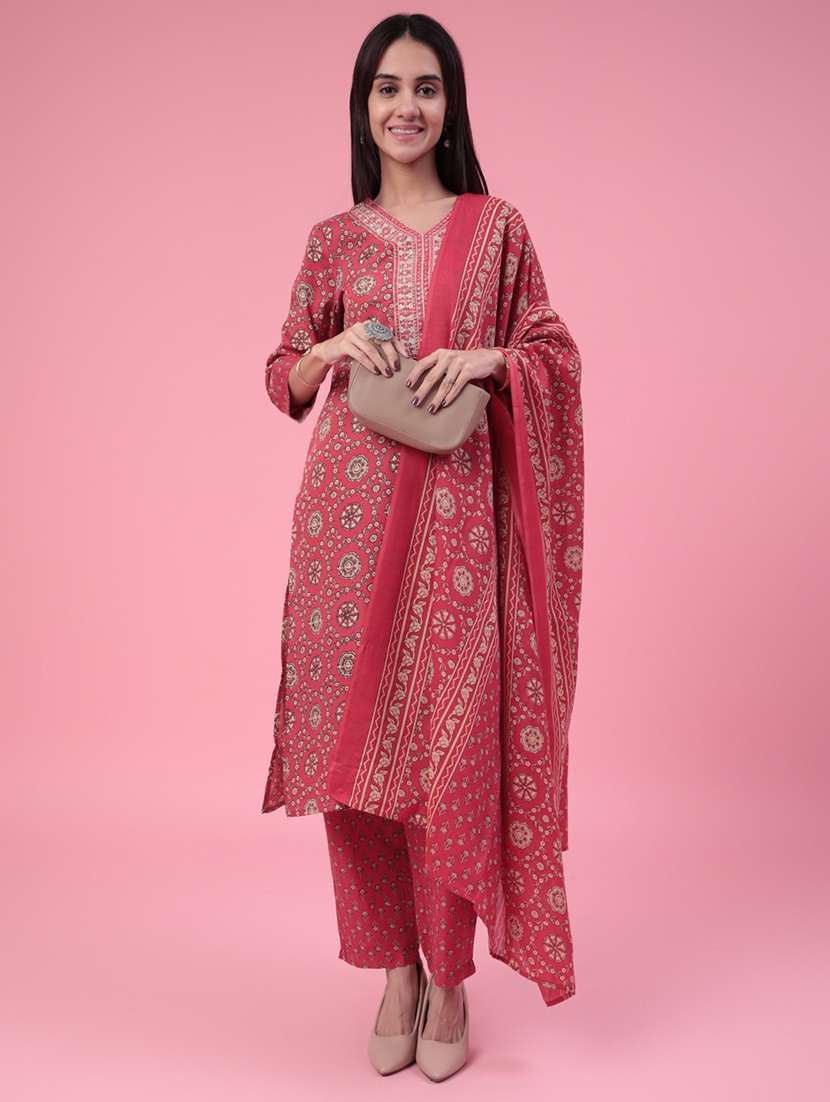 red cotton kurta pant  set