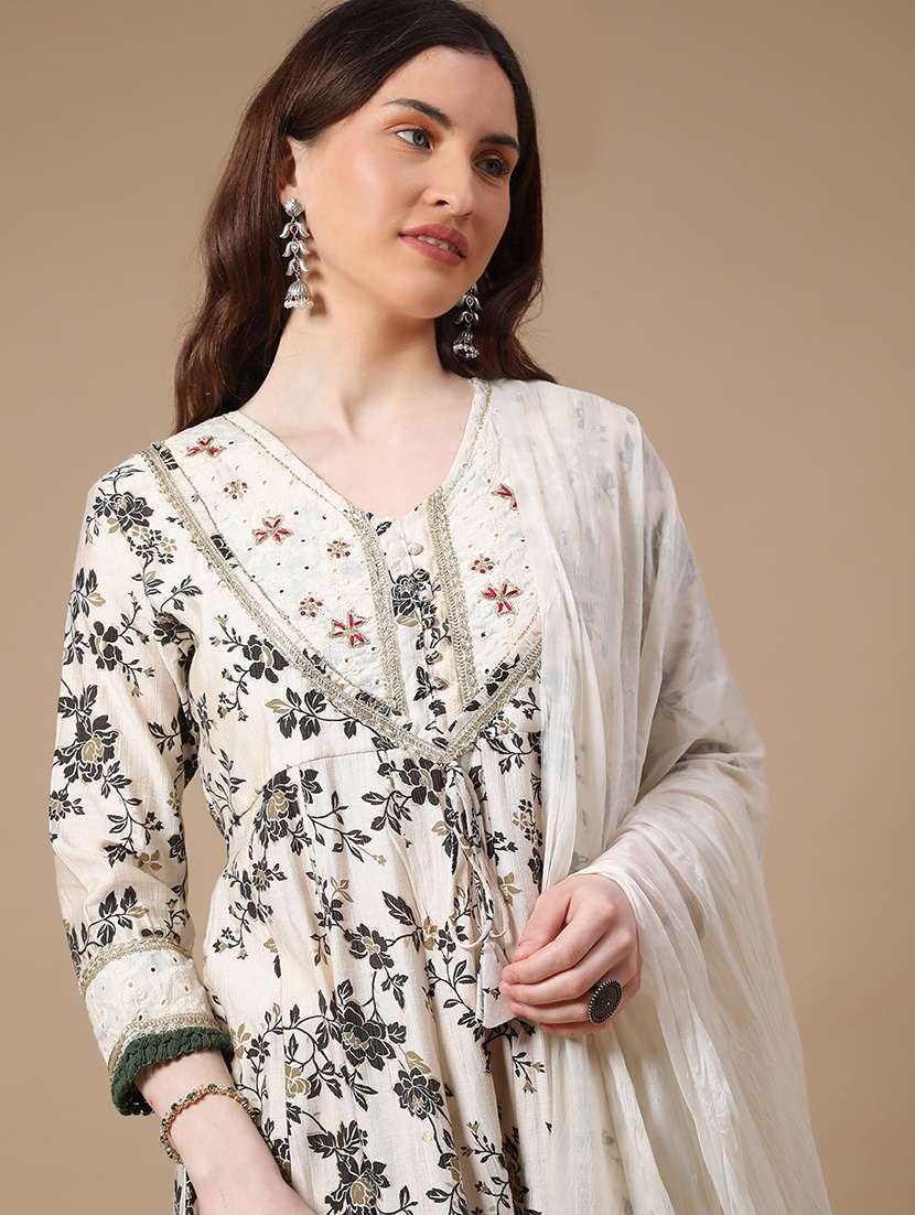 off white cotton kurta dupatta  set - 22391457 -  Standard Image - 3
