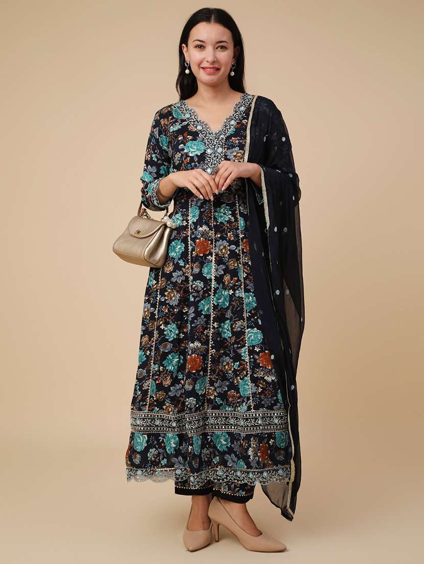 blue rayon kurta dupatta  set