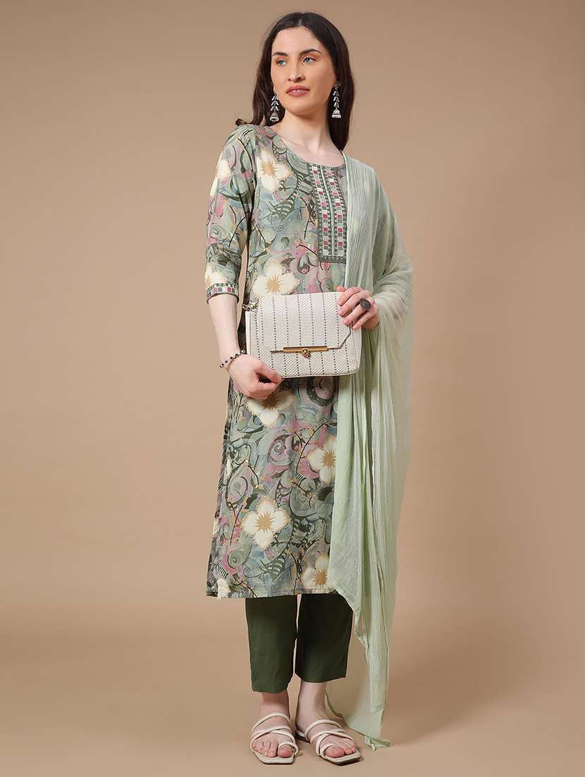 grey rayon kurta dupatta  set